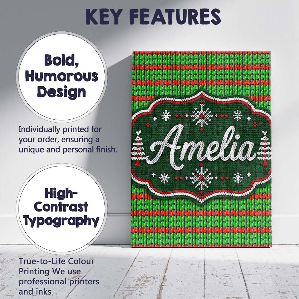 Personalised Name Red Green Knitted Texture Custom  Bespoke Interior Contemporary Canvas Wall Art Print Decor Picture Ready to Hang