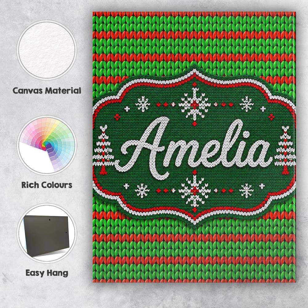 Personalised Name Red Green Knitted Texture Custom  Bespoke Interior Contemporary Canvas Wall Art Print Decor Picture Ready to Hang