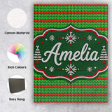 Personalised Name Red Green Knitted Texture Custom  Bespoke Interior Contemporary Canvas Wall Art Print Decor Picture Ready to Hang
