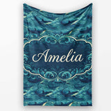Dark Blue Whale Wave Seamless Pattern Underwater Ocean Design Lovely  Personalised Custom Name Super Soft Fleece Blanket Bed Sofa Throw