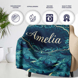 Dark Blue Whale Wave Seamless Pattern Underwater Ocean Design Lovely  Personalised Custom Name Super Soft Fleece Blanket Bed Sofa Throw