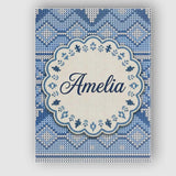 Personalised Name Blue Nordic Knitted Custom Modern Room Accent Creative Decorator Style Canvas Wall Art Print Decor Picture Ready to Hang