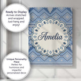 Personalised Name Blue Nordic Knitted Custom Modern Room Accent Creative Decorator Style Canvas Wall Art Print Decor Picture Ready to Hang