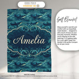 Dark Blue Whale Wave Seamless Pattern Underwater Ocean Design Lovely  Personalised Custom Name Super Soft Fleece Blanket Bed Sofa Throw