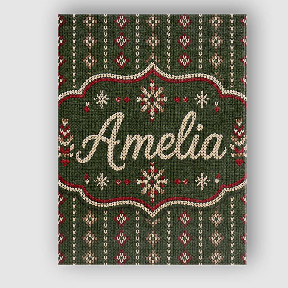 Personalised Name Green Knitted Heart Custom Modern Room Accent Creative Decorator Style Canvas Wall Art Print Decor Picture Ready to Hang