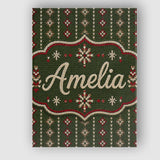 Personalised Name Green Knitted Heart Custom Modern Room Accent Creative Decorator Style Canvas Wall Art Print Decor Picture Ready to Hang