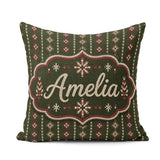 Custom Name Green Knitted Heart Nordic Pattern Seamless Idea Square Filled Cushion Throw Pillow Sofa Bed Home Decor Zip Washable UK Made