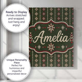 Personalised Name Green Knitted Heart Custom Modern Room Accent Creative Decorator Style Canvas Wall Art Print Decor Picture Ready to Hang