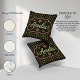 Custom Name Green Knitted Heart Nordic Pattern Seamless Idea Square Filled Cushion Throw Pillow Sofa Bed Home Decor Zip Washable UK Made