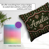 Custom Name Green Knitted Heart Nordic Pattern Seamless Idea Square Filled Cushion Throw Pillow Sofa Bed Home Decor Zip Washable UK Made