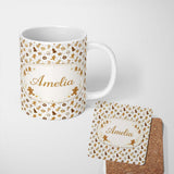 Personalized Custom Name Gingerbread Christmas Cookies Pattern White Background Seamless 11oz Ceramic Coffee Tea Mug White Large Handle