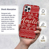 Red Knitted Heart Pattern Christmas Seamless Custom Name Protective Phone Case Mobile Cover Durable Everyday Smartphone Shock Resistant