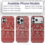 Red Knitted Heart Pattern Christmas Seamless Custom Name Protective Phone Case Mobile Cover Durable Everyday Smartphone Shock Resistant