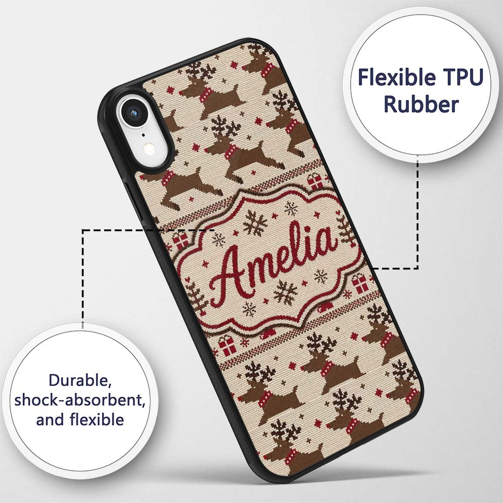 Classic Reindeer Gift Nordic Knitted Seamless Custom Name Protective Phone Case Mobile Cover Durable Everyday Smartphone Shock Resistant