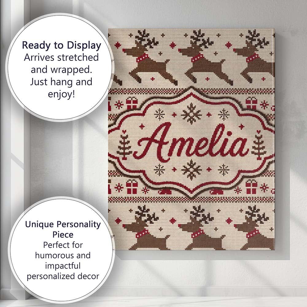 Personalised Name Classic Reindeer Custom  Stylish Home Interior Unique Gift Idea Canvas Wall Art Print Decor Picture Ready to Hang