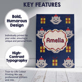 Personalised Name Blue Knitted Christmas Custom  Unique Gift Idea Elegant Feature Canvas Wall Art Print Decor Picture Ready to Hang