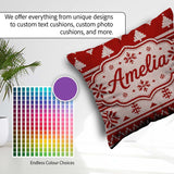 Custom Name Red Nordic Christmas Tree Snowflake Knitted Seamless Square Filled Cushion Throw Pillow Sofa Bed Home Decor Zip Washable UK Made