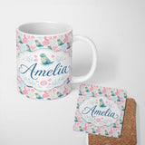Personalized Custom Name Playful Blue Seal Characters Minimal Fun Repeat Seamless Pattern 11oz Ceramic Coffee Tea Mug White Large Handle