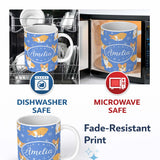Personalized Custom Name Cute Corgi Dogs Stars Blue Background Seamless Pattern Lovely 11oz Ceramic Coffee Tea Mug White Large Handle