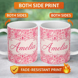 Personalized Custom Name Soft Pink Watercolour Blotch Abstract Organic Seamless Pattern 11oz Ceramic Coffee Tea Mug White Large Handle