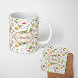 Personalized Custom Name Cute Christmas Cookies Candy Cane Festive Seamless Pattern Lovely 11oz Ceramic Coffee Tea Mug White Large Handle