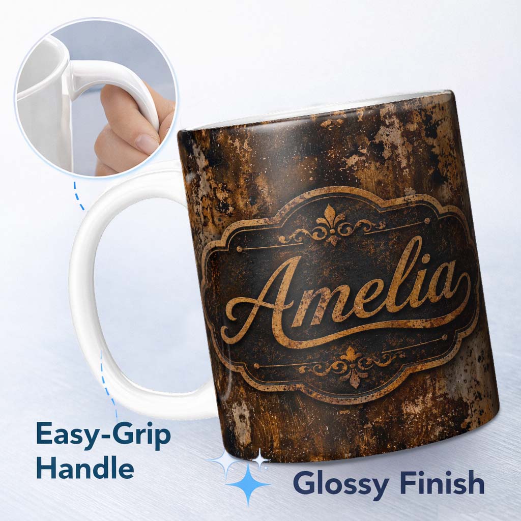 Personalized Custom Name Abstract Rust Splash Texture Seamless Pattern Industrial Artistic 11oz Ceramic Coffee Tea Mug White Large Handle