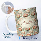 Personalized Custom Name Soft Watercolor Protea Floral Seamless Pattern Stylish Everyday Mug 11oz Ceramic Coffee Tea Mug White Large Handle