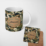 Personalized Custom Name Soft Olive Mixed Camouflage Seamless Pattern Perfect Gift for Her 11oz Ceramic Coffee Tea Mug White Large Handle