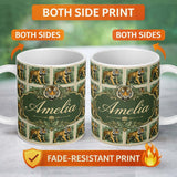 Personalized Custom Name Classic Tiger Full Body Stamp Design Seamless Pattern Lovely 11oz Ceramic Coffee Tea Mug White Large Handle