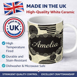 Personalized Custom Name Neutral Patch Blocks Black Beige Modern Abstract Pattern Lovely 11oz Ceramic Coffee Tea Mug White Large Handle