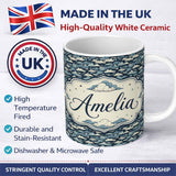 Personalized Custom Name Vintage Style Cloud Pattern Night Sky Blue and Cream Seamless Design 11oz Ceramic Coffee Tea Mug White Large Handle