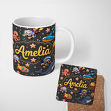 Personalized Custom Name Underwater with Scuba Divers Starfish and Whale on Dark Charcoal 11oz Ceramic Coffee Tea Mug White Large Handle