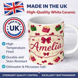Personalized Custom Name Cute Gift Box Ribbon Bow Festive Seamless Pattern Cute Unique Gift 11oz Ceramic Coffee Tea Mug White Large Handle