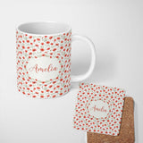 Personalized Custom Name Delicate Red Poppy Watercolor Floral Pattern Soft Botanical Seamless 11oz Ceramic Coffee Tea Mug White Large Handle