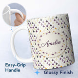 Personalized Custom Name Minimal Onion Repeat Pattern Black Purple Mustard Scandinavian Style 11oz Ceramic Coffee Tea Mug White Large Handle