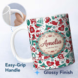 Personalized Custom Name Festive Christmas Santa Gift Snowman Tree Seamless Pattern Lovely 11oz Ceramic Coffee Tea Mug White Large Handle
