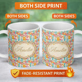 Personalized Custom Name Vintage Floral Citrus Jar Pattern Rustic Shabby Chic Seamless Design 11oz Ceramic Coffee Tea Mug White Large Handle