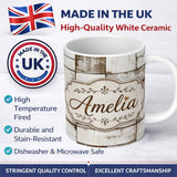 Personalized Custom Name Vintage Whitewashed Wooden Block Tile Texture Seamless Pattern 11oz Ceramic Coffee Tea Mug White Large Handle