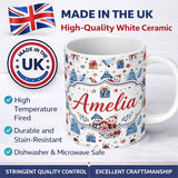 Personalized Custom Name Cute Snowman Family Gifts Candy Christmas Seamless Pattern Lovely 11oz Ceramic Coffee Tea Mug White Large Handle