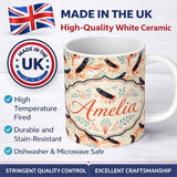 Personalized Custom Name Stylised Lobster Pattern with Aquatic Elements Seamless Pattern 11oz Ceramic Coffee Tea Mug White Large Handle