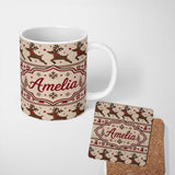 Personalized Custom Name Classic Reindeer Gift Nordic Knitted Seamless Pattern Christmas 11oz Ceramic Coffee Tea Mug White Large Handle