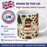 Personalized Custom Name Christmas Gift Boxes Candy Cane Holly Stockings Festive Holiday 11oz Ceramic Coffee Tea Mug White Large Handle