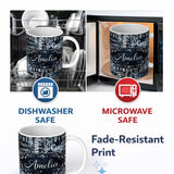 Personalized Custom Name Galaxy Sparkle Typography Black Motivational Word Pattern Lovely 11oz Ceramic Coffee Tea Mug White Large Handle