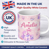 Personalized Custom Name Cute Pastel Unicorn Butterfly Candy Stars Blush Background Seamless 11oz Ceramic Coffee Tea Mug White Large Handle