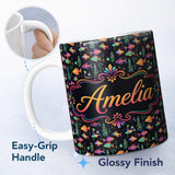 Personalized Custom Name Colourful Tropical Fish Pattern on Deep Blue Background Lovely 11oz Ceramic Coffee Tea Mug White Large Handle