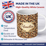 Personalized Custom Name Coffee Cup Beans Botanical Vintage Seamless Pattern Cute Unique Gift 11oz Ceramic Coffee Tea Mug White Large Handle