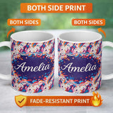 Personalized Custom Name Dynamic Paint Splatter White Background Abstract Pattern Lovely 11oz Ceramic Coffee Tea Mug White Large Handle