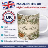 Personalized Custom Name Botanical Garden Floral Pattern Natural Tones Beautiful Coffee Cup 11oz Ceramic Coffee Tea Mug White Large Handle