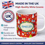 Personalized Custom Name Merry Xmas Greetings Santa Snowman Gingerbread Holiday Seamless 11oz Ceramic Coffee Tea Mug White Large Handle