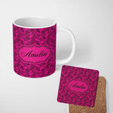 Personalized Custom Name Pink Elongated Spot Seamless Pattern Organic Animal Texture Design 11oz Ceramic Coffee Tea Mug White Large Handle